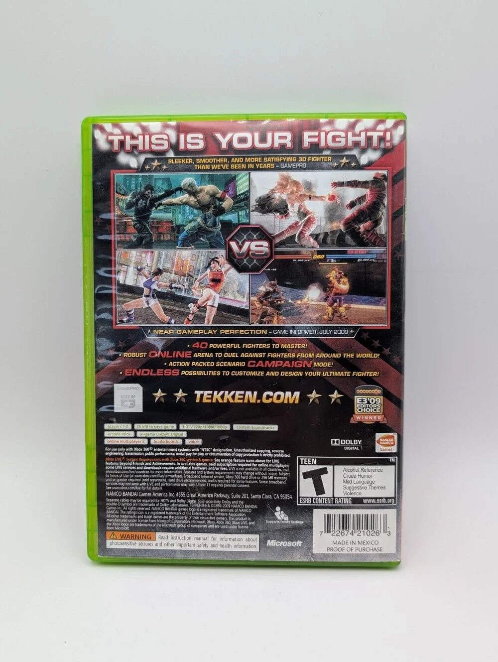 Microsoft Xbox 360 Tekken 6 with Neon Green Case